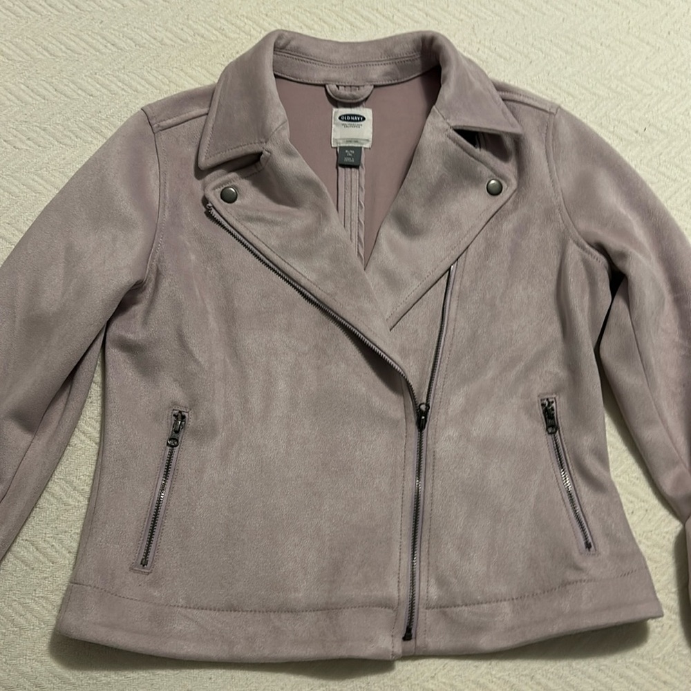 Old navy big girls size XL/14 purple suede like moto jacket zip snap NWOT wow!